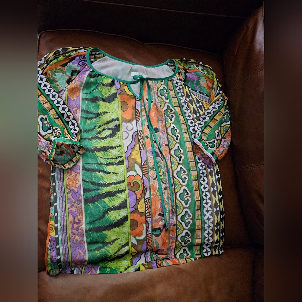 Jade By Melody Tam Colorful Top Size Xs Green Orange